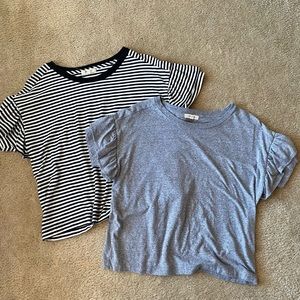 Madewell flutter sleeve tees set of two grey black and white stripe